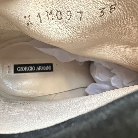 Giorgio Armani Black Suede Stiletto Heel Boots Women EU 38 US 7.5 Tie Pointy Toe - Picture 14 of 16